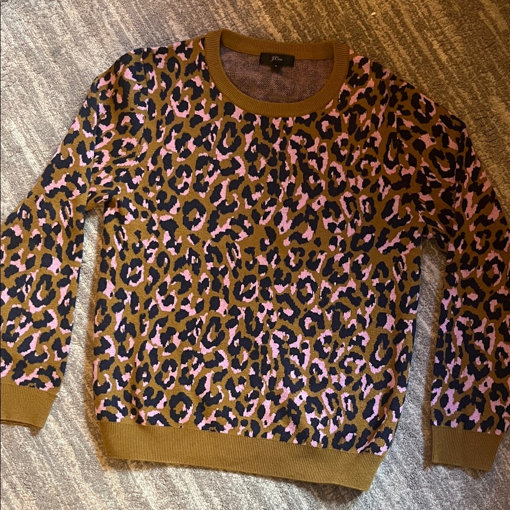 J. Crew Animal Print Sweater - Brown and Pink